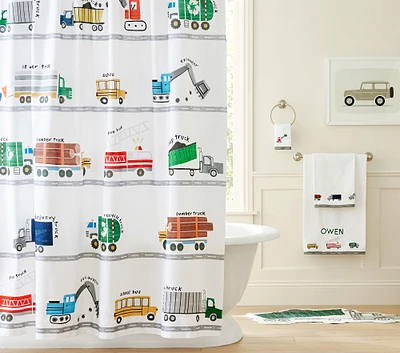 Busy Trucks Towel Bath Set - Towels, Shower Curtain, Bath Mat