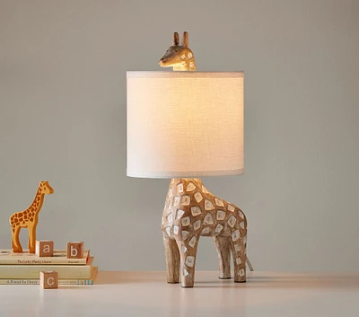 Carved Wood Giraffe Table Lamp (17")