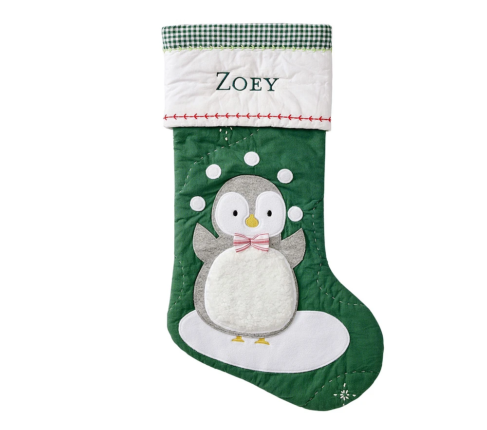 Juggling Penguin Green Quilted Christmas Stocking