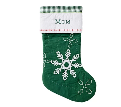 Snowflakes Green Quilted Christmas Stocking