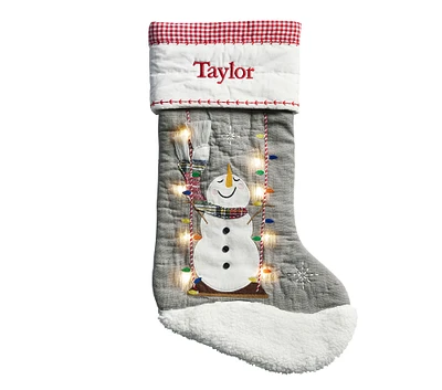 Swinging Snowman Light-Up Quilted Christmas Stocking