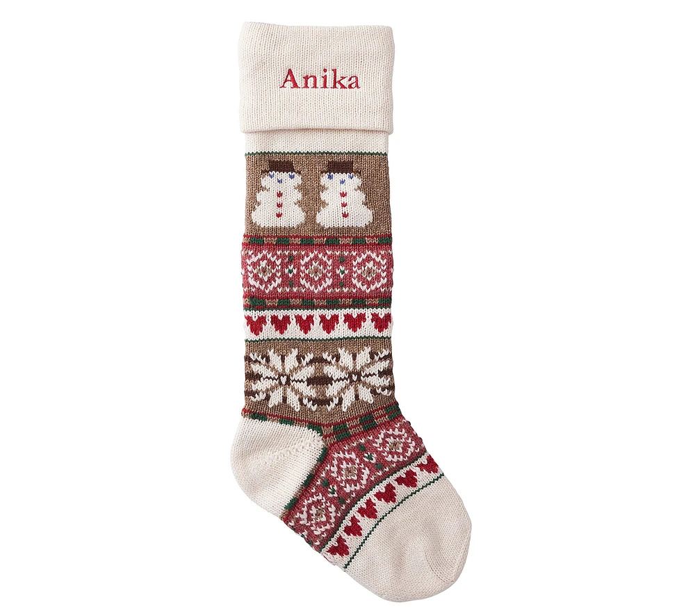 Snowman Green Accents Classic Fair Isle Christmas Stocking