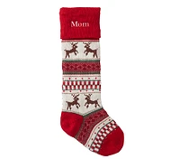 Reindeer Green Accents Classic Fair Isle Christmas Stocking