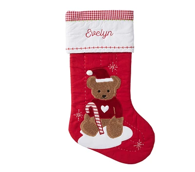 Santa Teddy Bear Quilted Christmas Stocking