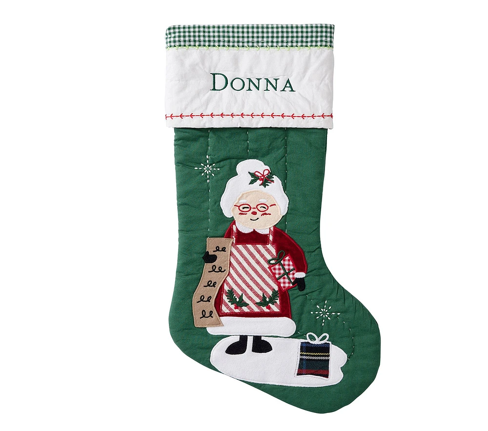 Mrs.Claus Green Quilted Christmas Stocking