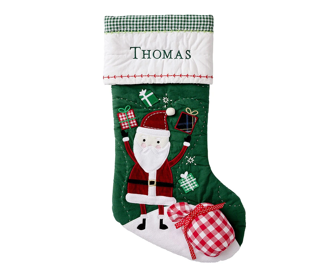 Juggling Santa Green Quilted Christmas Stocking