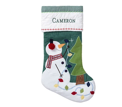 Snowman Green Quilted Christmas Stocking