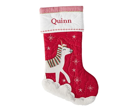 Rainbow Unicorn Glow-in-the-Dark Quilted Christmas Stocking