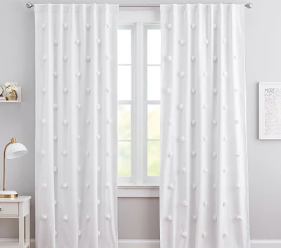 Pom-Pom Appliqué Cotton Blackout Curtain