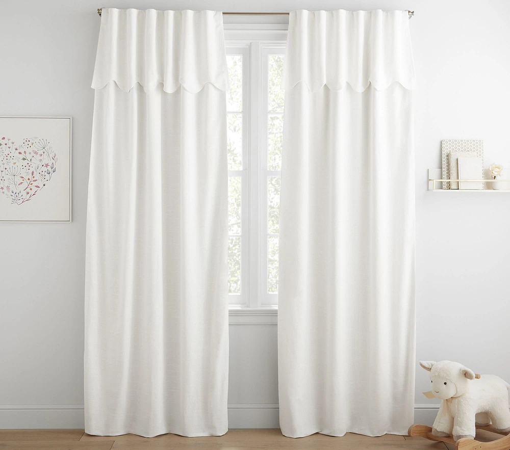 Evelyn Linen Scallop Valance Blackout Curtain Panel, Set of 2