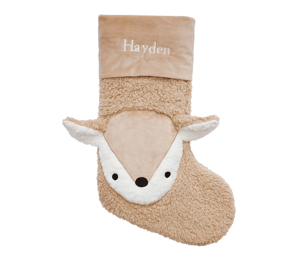 Oatmeal Sherpa Fawn Cozy Critter Christmas Stocking