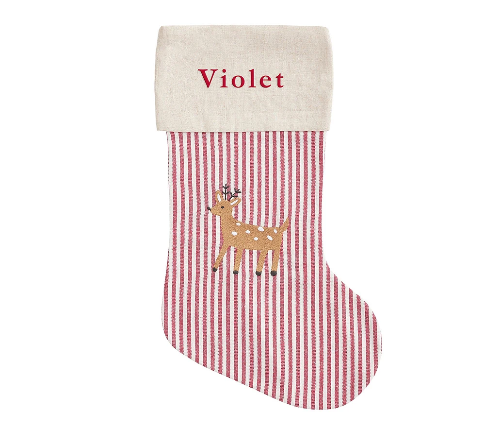 Reindeer Ticking Stripe Christmas Stocking