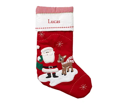 Santa With Rudolph® Quilted Christmas Stocking