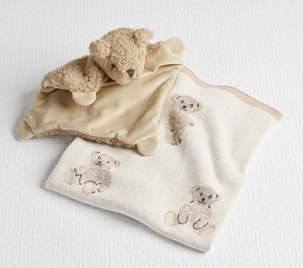 St. Jude Teddy Bear Intarsia Baby Blanket & Thumbie Gift Set