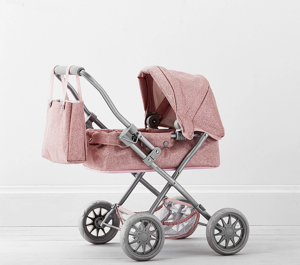 Pink Glitter Mini Pram Doll Stroller