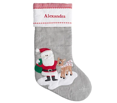 Santa With Rudolph® Quilted Stocking