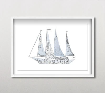 Sailboat Map Wall Art (25" x 17")