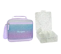 Mackenzie Lavender/Aqua Ombre Sparkle Glitter Lunch & Bento Bundle, Set of 2