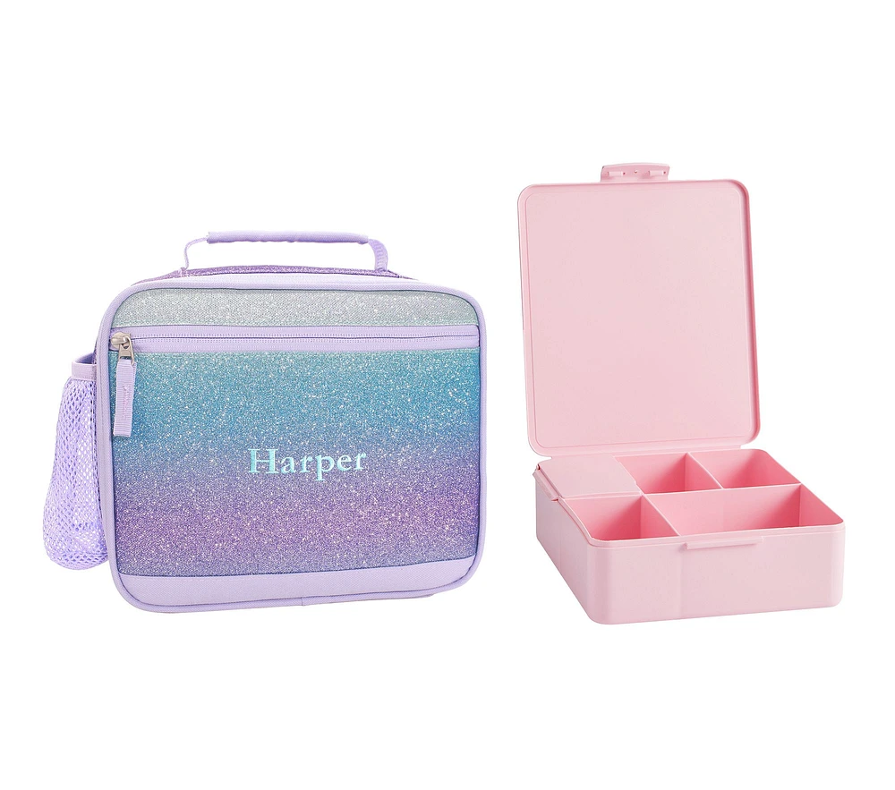 Mackenzie Lavender/Aqua Ombre Sparkle Glitter Lunch & Bento Bundle, Set of 2