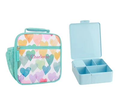 Mackenzie Aqua Rainbow Hearts Lunch & Bento Bundle, Set of 2