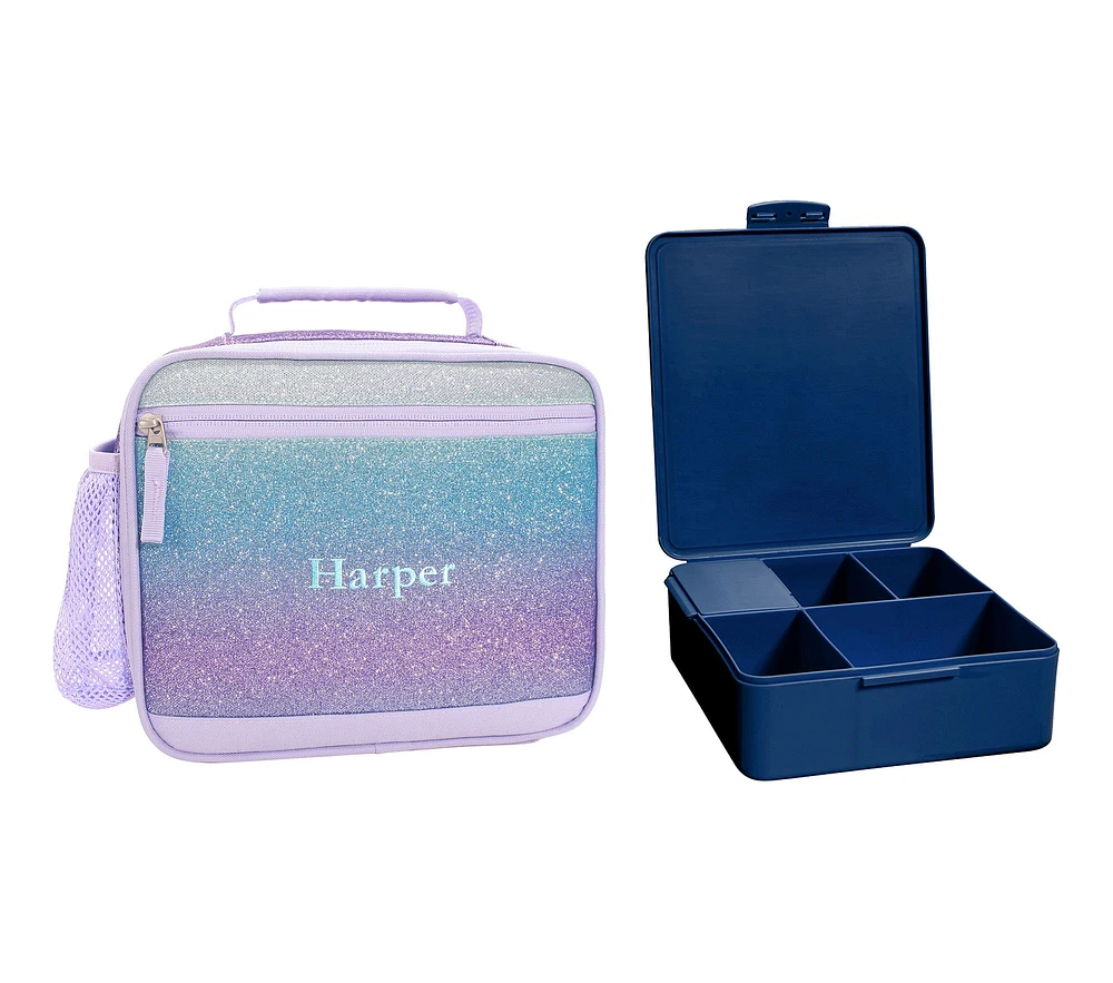 Mackenzie Lavender/Aqua Ombre Sparkle Glitter Lunch & Bento Bundle, Set of 2