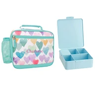 Mackenzie Aqua Rainbow Hearts Lunch & Bento Bundle, Set of 2