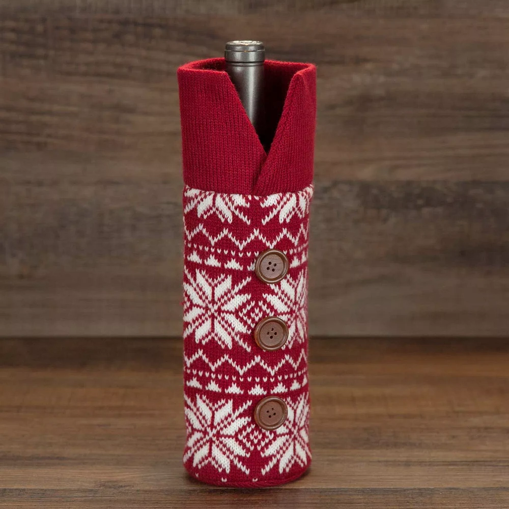 Snowflake Sweater Wine Bag