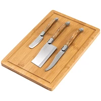 French Home Connoisseur Olive Wood Cheese Knives and Bamboo Cheese Board