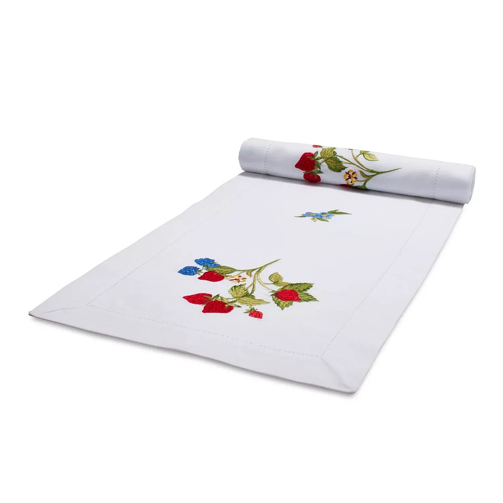 Sur La Table Embroidered Strawberry Table Runner, 108" x 16"