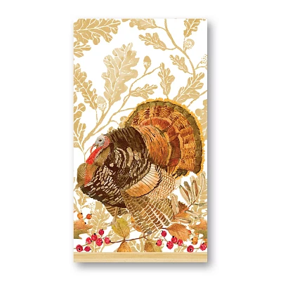 Caspari Woodland Turkey Guest Napkins, Set of 15