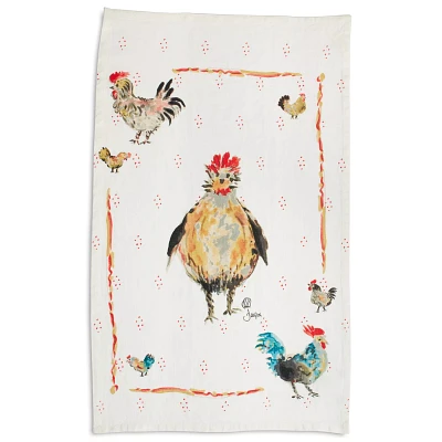 Sur La Table Jacques Pépin Collection Framed Chickens Linen Kitchen Towel, 28" x 18"