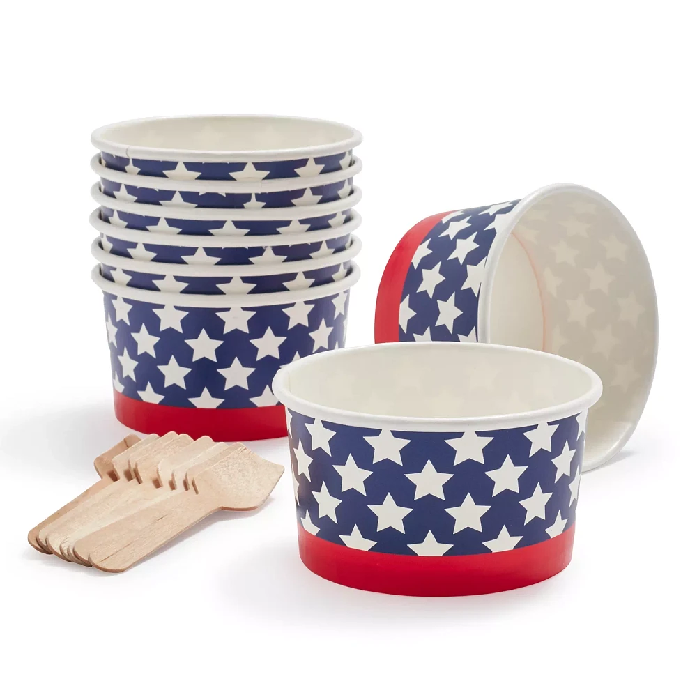 Patriotic Ice Cream Cups & Spoons, Set of 16