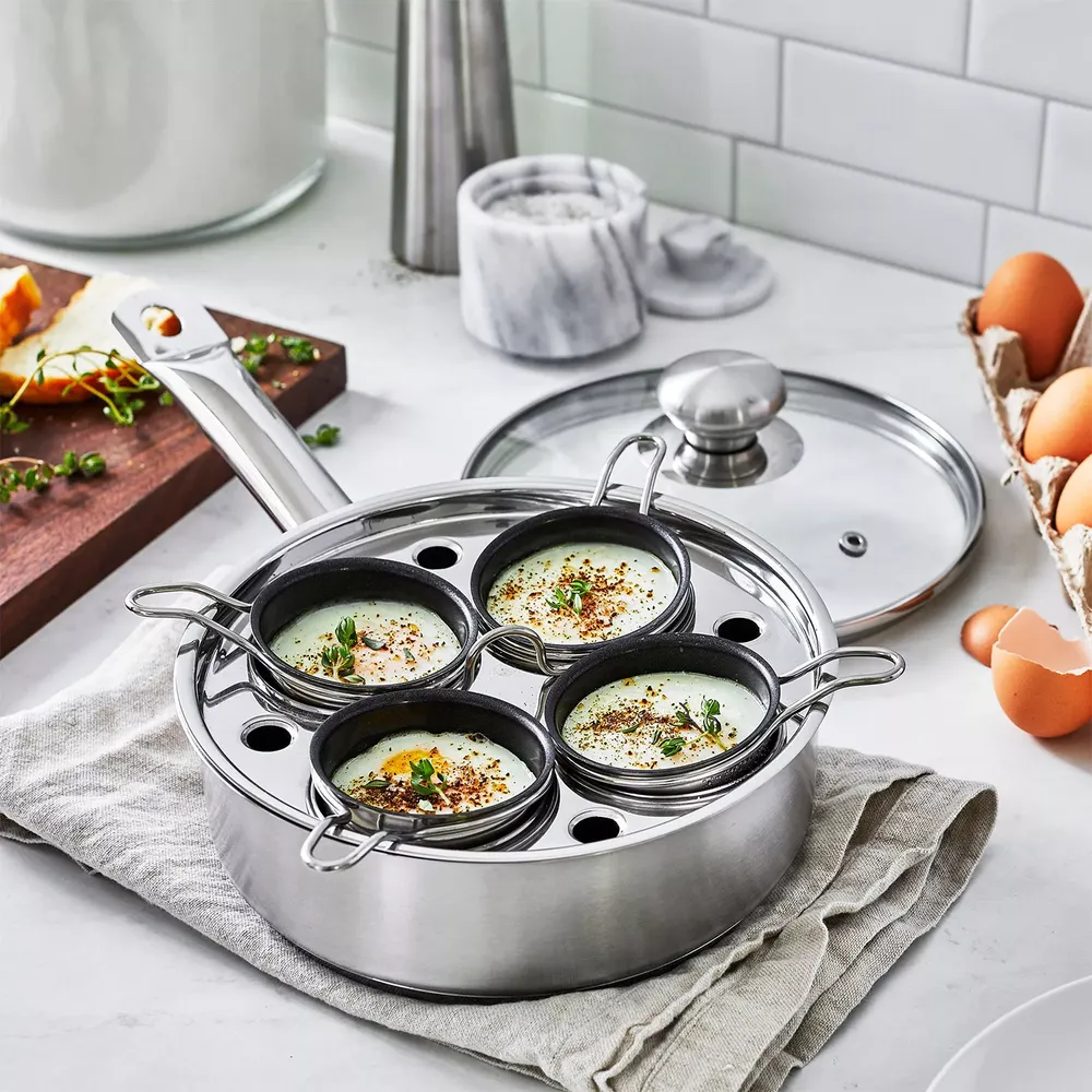 Demeyere Resto3 4-Cup Stainless Steel Egg Poacher Set