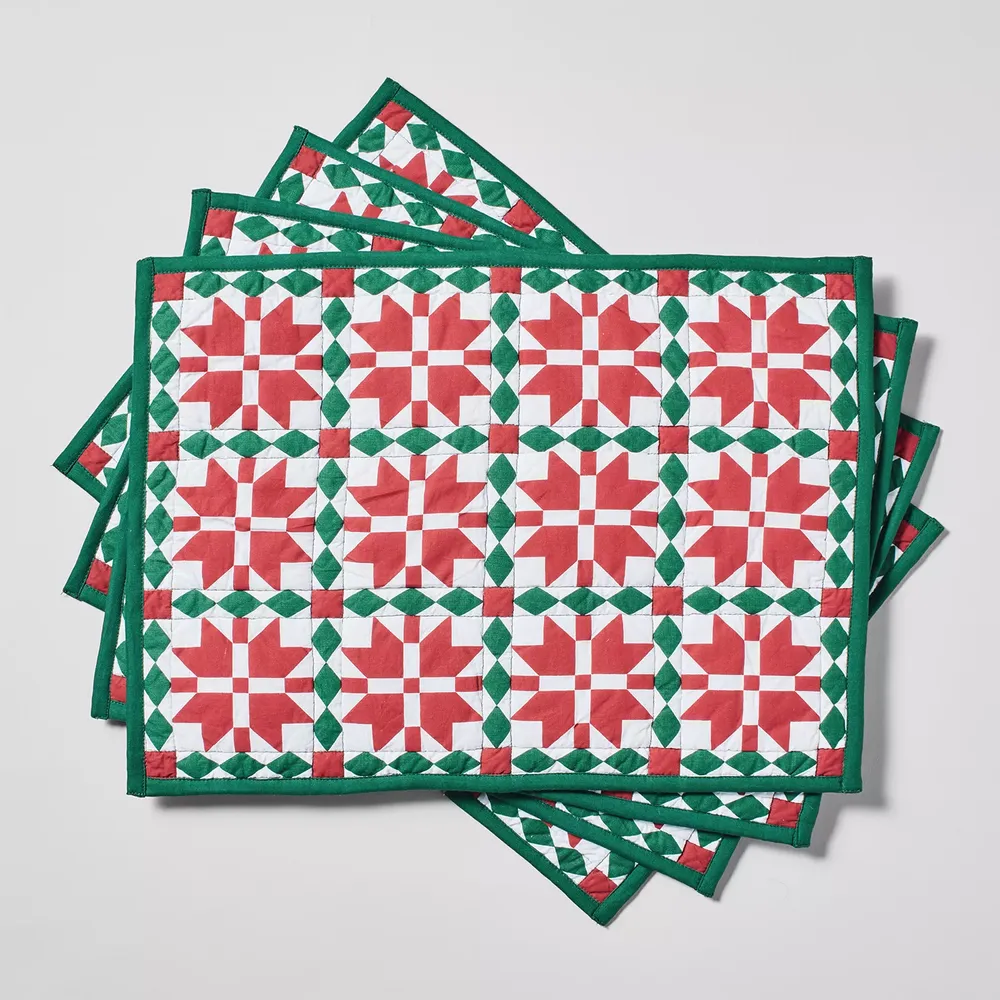 Sur La Table Snowy Village Fair Isle Quilted Placemats, Set of 4