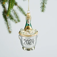 Sur La Table 2024 Champagne on Ice Glass Ornament, 4.7"