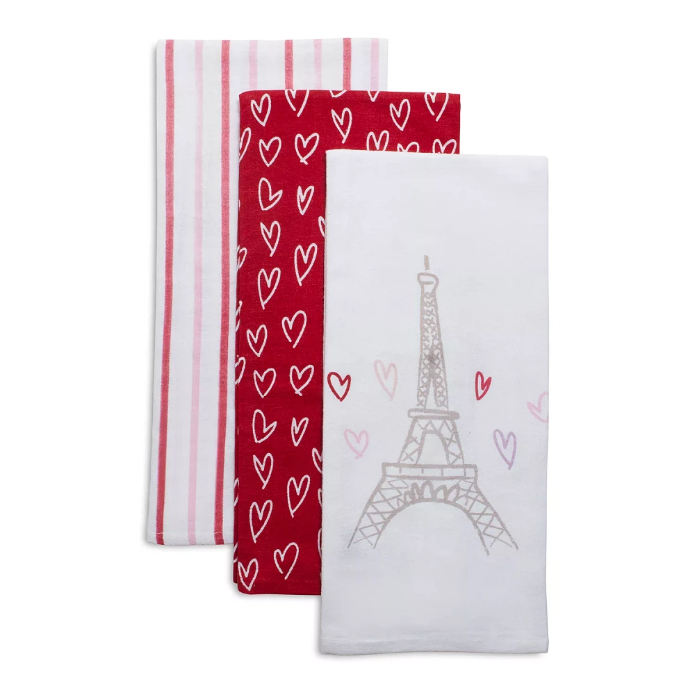 Sur La Table Valentine’s Day Flour Sack Kitchen Towels, 30" x 20", Set of 3