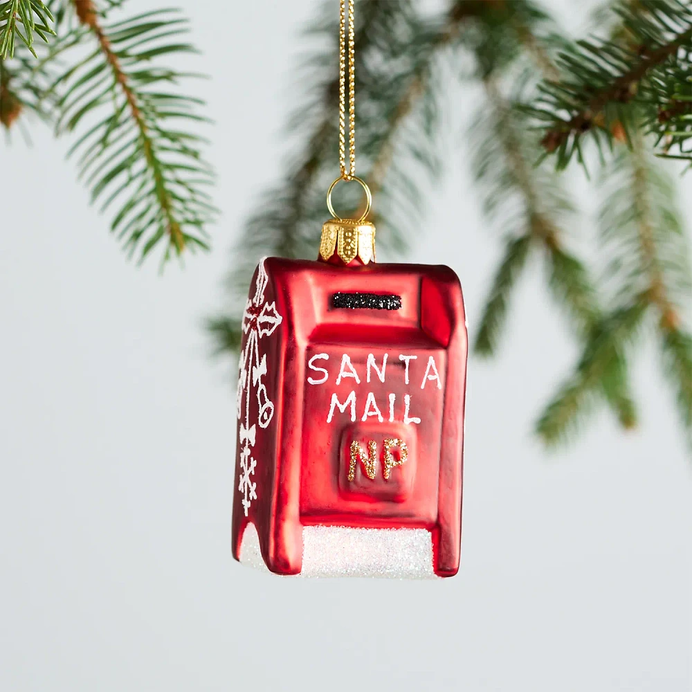 Sur La Table 2024 Red Mailbox Glass Ornament, 3"