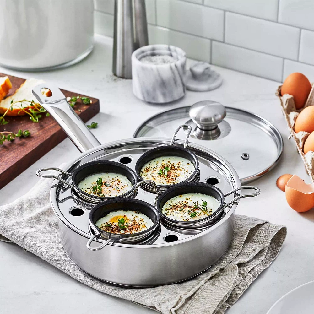 Demeyere Resto3 4-Cup Stainless Steel Egg Poacher Set