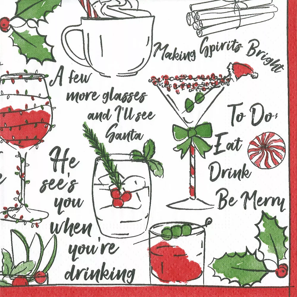 Holiday Spirits Paper Cocktail Napkins, Set of 20