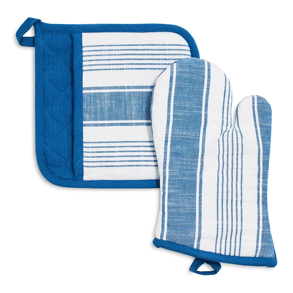 Sur La Table Blue Striped Pot Holder & Mitt Gift Set