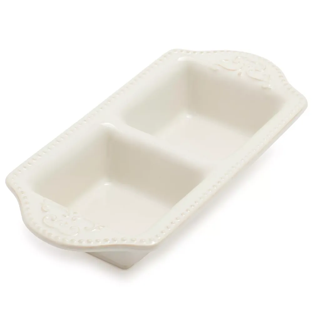 Sur La Table Pearl Stoneware Two-Section Dish