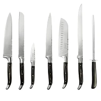 French Home 7 Piece Connoisseur Black Pakkawood Kitchen Knife Set with Knife Sharpener