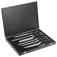 French Home 7 Piece Connoisseur Black Pakkawood Kitchen Knife Set with Knife Sharpener