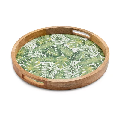 Sur La Table Mango Wood Palm Leaves Round Tray, 16"