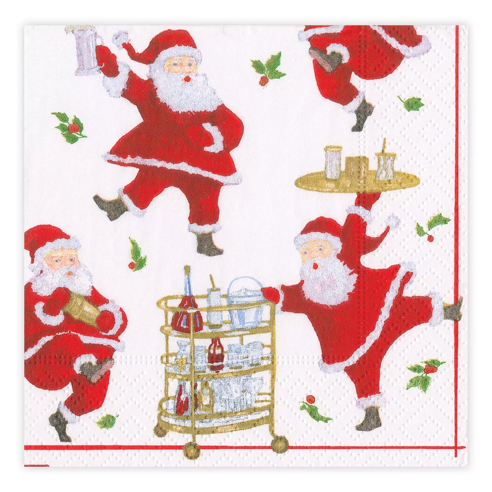 Caspari Cocktail with Santa Cocktail Napkins, Set of 20