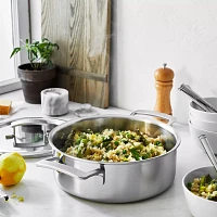 Demeyere Industry5 Stainless Steel Deep Sauté Pan With Double Handle & Lid, 4 Qt.