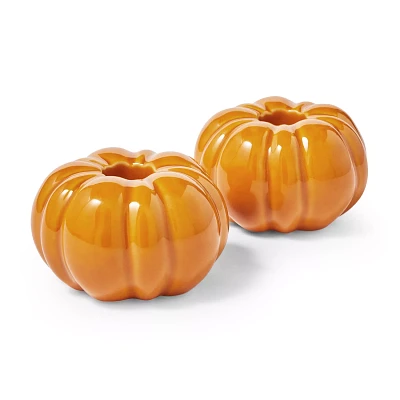 Sur La Table Fall Botanical Pumpkin Taper Candle Holders, Set of 2