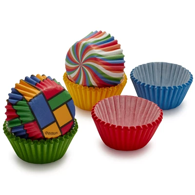 Wilton Primary Print Multi-Colored Mini Bake Cups, 150 Count