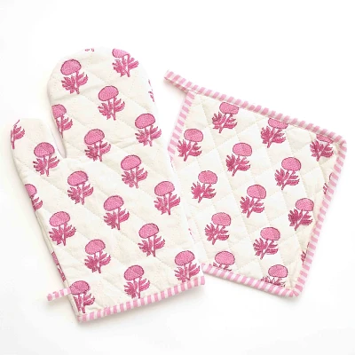 Pomegranate Rose Wine Mitt & Potholder Set