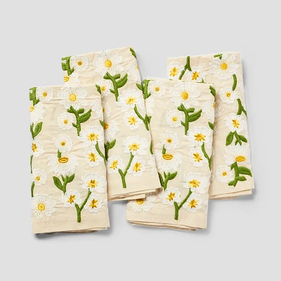 Sur La Table Embroidered Daisy Napkins, Set of 4